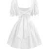 Girl's Summer Puff Sleeve Bow Back Party Graduation Dress A Line Flowy Fancy Dress