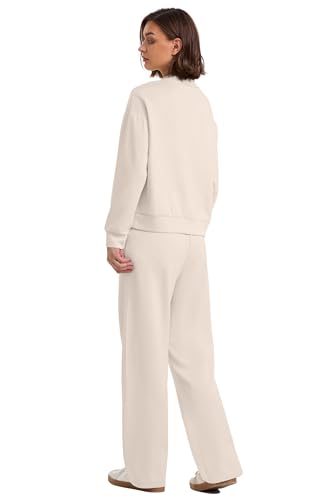 Two Piece Sets for Women Fall Outfits Lounge Sets Mock Neck Tops Wide Leg Pants Vacation Travel Airport Outfits