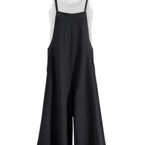 Women Casual Loose Long Bib Pants Wide Leg Jumpsuits Baggy Cotton Rompers Overalls with Pockets PZZTYP2