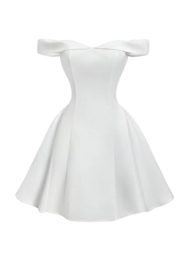 Girl's Satin Off The Shoulder A Line Flowy Fit and Flare Holiday Party Dress