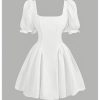 Girl's Summer Puff Sleeve Bow Back Party Graduation Dress A Line Flowy Fancy Dress