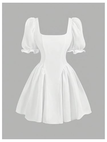 Girl's Summer Puff Sleeve Bow Back Party Graduation Dress A Line Flowy Fancy Dress