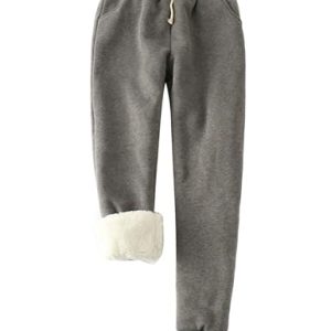 Womens Sherpa Lined Sweatpants Winter Warm Fleece Joggers Casual Lounge Pants