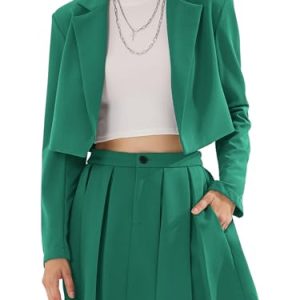 Women's Business Casual Blazer Suit Sets and Pleated Mini Skirt 2 Piece Outfits Trendy Long Sleeve Y2K Clothes 2025