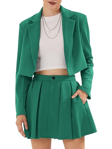 Women's Business Casual Blazer Suit Sets and Pleated Mini Skirt 2 Piece Outfits Trendy Long Sleeve Y2K Clothes 2025