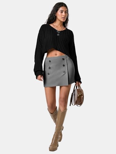 Womens Button Bodycon Mini Skirt Sexy Night Club High Waist Elastic Y2K Trendy Short Plaid Skirts