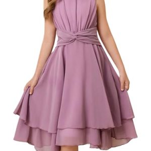 Girl's Chiffon Flowy Dress Sleeveless Tiered Swing Bridesmaid Flower Girl Party Dress