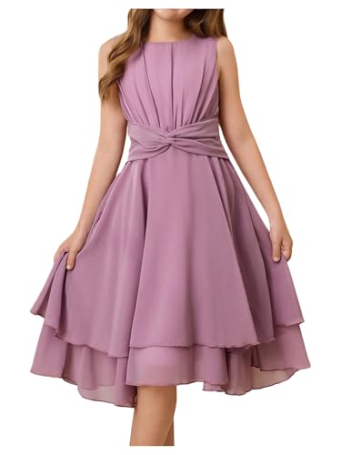 Girl's Chiffon Flowy Dress Sleeveless Tiered Swing Bridesmaid Flower Girl Party Dress