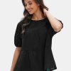 Women's Summer Tops Dressy Casual Short Lantern Sleeve Shirts Crew Neck Hollow Out Lace Embroidered Blouses Shirts