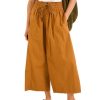 Women Casual Wide Leg Pants Summer Cotton High Rise Elastic Waist Cropped Capris Trousers with Pockets