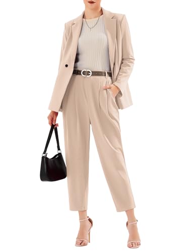Women's Business Blazer and High Elastic Waist Pant Suit Set Loose Fit Casual Fall Winter 2 Piece Suits for Work