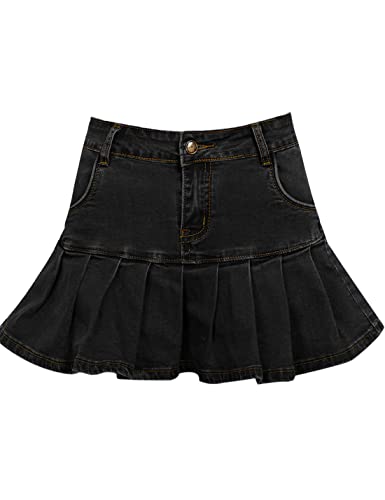 Women's Casual Slim A-line Pleated Ruffle Short Mini Denim Skirts