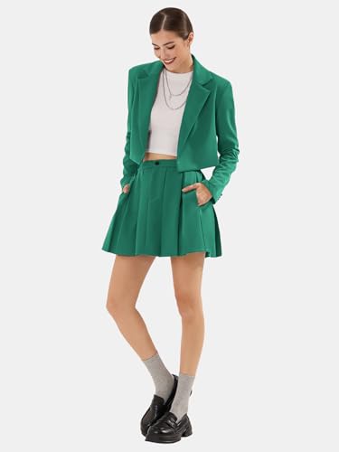Women's Business Casual Blazer Suit Sets and Pleated Mini Skirt 2 Piece Outfits Trendy Long Sleeve Y2K Clothes 2025