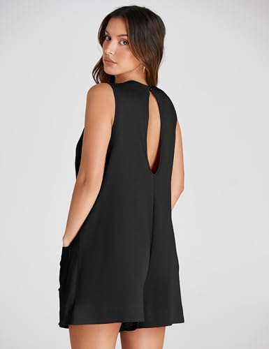 Women's Casual Rompers Stretchy Onesie Summer Sleeveless Shorts Jumpsuits with Pockets