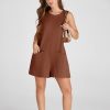 Women's Casual Rompers Stretchy Onesie Summer Sleeveless Shorts Jumpsuits with Pockets