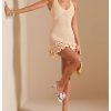 Women's Crochet Halter Mini Dress Knit Bodycon Backless Ruffle Outfits Dresses
