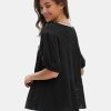 Women's Summer Tops Dressy Casual Short Lantern Sleeve Shirts Crew Neck Hollow Out Lace Embroidered Blouses Shirts
