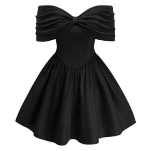 Women's Plus Size Off The Shoulder Bow Dress Ruched Fit and Flare Elegant Vintage Dress