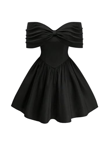 Women's Plus Size Off The Shoulder Bow Dress Ruched Fit and Flare Elegant Vintage Dress