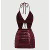 Women's Y2k 2 Piece Sexy Outfits Backless Halter Crop Top and Ruched Bodycon Mini Skirt Set