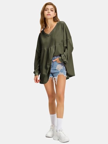 Womens Fall Long Sleeve Shirts V Neck Casual Maternity Tops Loose Babydoll Pullover Dressy Tunic Blouse Outfits 2025