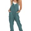 Womens Overalls Linen Cotton Jumpsuits Loose Casual Jumpers with Pockets