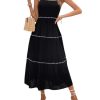 Women's Flowy Maxi Dress Tiered Ruffle Hem Spaghetti Strap Swing Long Cami Dress