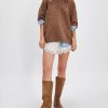 Women Sweater Tee Casual Crewneck Short Sleeve Pullover Top Ribbed Knit Loose Shirt