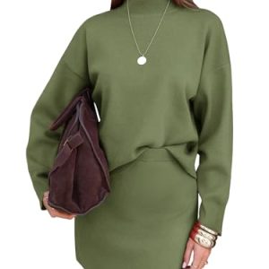 Women 2 Piece Sweater Skirt Sets Mock Neck Long Sleeve Knit Pullover Top Matching Mini Skirts Fall Winter Outfits 2025