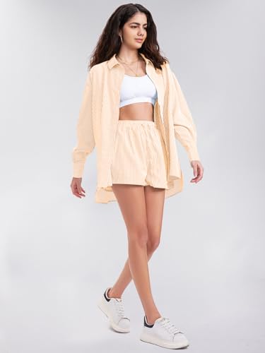 Women's Summer 2 Piece Sets Long Sleeve Button Down Shirts Matching Short Sets Beach Vacation Cruise Outfits 2025