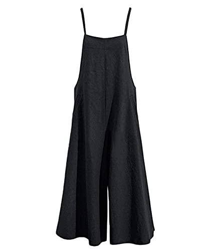 Women Casual Loose Long Bib Pants Wide Leg Jumpsuits Baggy Cotton Rompers Overalls with Pockets PZZTYP2