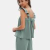 Womens Summer 2 Piece Sets Sleeveless Square Neck Tie-Back Cami Top Wide Leg Pants Matching Set