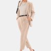 Women's Business Blazer and High Elastic Waist Pant Suit Set Loose Fit Casual Fall Winter 2 Piece Suits for Work