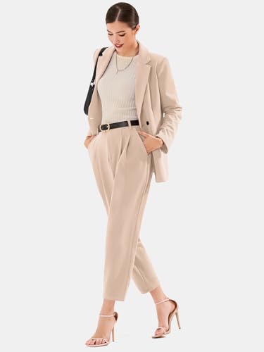 Women's Business Blazer and High Elastic Waist Pant Suit Set Loose Fit Casual Fall Winter 2 Piece Suits for Work