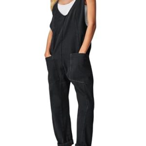 Womens High Roller Denim Bib Jumpsuits Casual Loose Sleeveless Baggy Overalls Jeans Pants Jumpers with Pockets