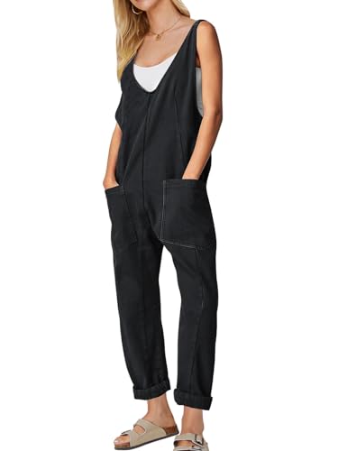 Womens High Roller Denim Bib Jumpsuits Casual Loose Sleeveless Baggy Overalls Jeans Pants Jumpers with Pockets