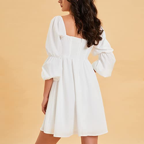 Womens 2025 Square Neck Dress Long Puff Sleeve A-Line Casual Short Mini Dresses