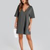 Rompers for Women Casual Short Sleeve Oversized Athletic Workout Reversible Hot Shot Tee Romper Deep Pockets