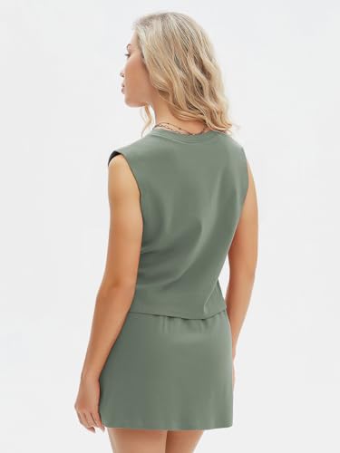 Womens Summer 2 Piece Short Skirt Sets Sleeveless Top and Tennis Skorts Dressy Cotton Matching Sweatsuits Outfits 2025