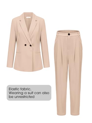 Women's Business Blazer and High Elastic Waist Pant Suit Set Loose Fit Casual Fall Winter 2 Piece Suits for Work