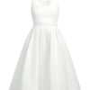 Girl's Criss Cross Bow Dress Smocked A Line Fit and Flare Midi Party Dresses