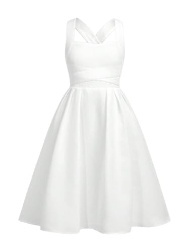 Girl's Criss Cross Bow Dress Smocked A Line Fit and Flare Midi Party Dresses