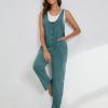 Womens Overalls Linen Cotton Jumpsuits Loose Casual Jumpers with Pockets
