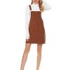 Womens Casual Corduroy Bib Knee Length Overalls Pinafore Midi Dress Jumpsuit（Brown-XS）