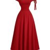 Women's Off Shoulder Short Sleeve Fit and Flare A Line Flowy Party Date Maxi Dress