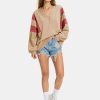 Women's Oversized V Neck Henley Shirt Patchwork 2024 Color Block Sweatshirt Long Sleeve Button Pullover Tunic Tops