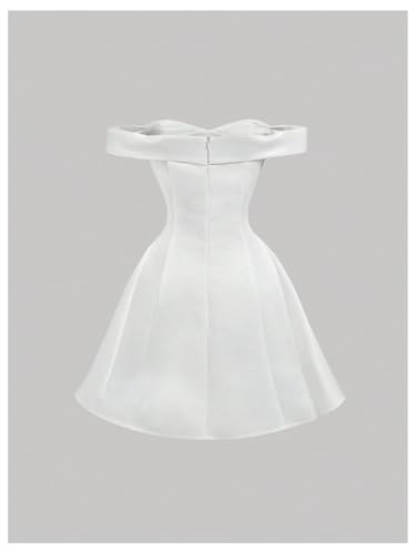 Girl's Satin Off The Shoulder A Line Flowy Fit and Flare Holiday Party Dress