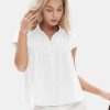 Women's 2025 Summer Cap Sleeve Tops Loose Button Down Dress Shirt Casual V Neck Pleated Textured Work Blouse