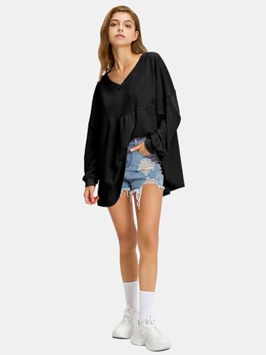Womens Fall Long Sleeve Shirts V Neck Casual Maternity Tops Loose Babydoll Pullover Dressy Tunic Blouse Outfits 2025