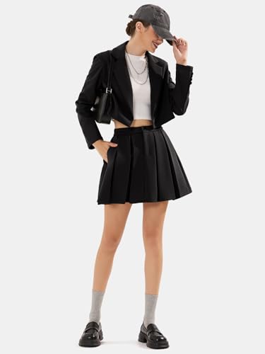 Women's Business Casual Blazer Suit Sets and Pleated Mini Skirt 2 Piece Outfits Trendy Long Sleeve Y2K Clothes 2025